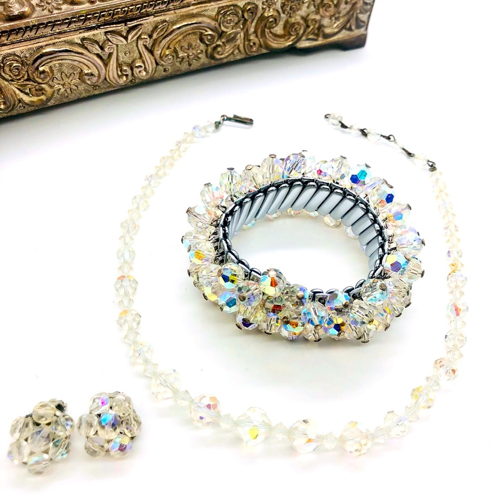 Vintage Deco Aurora Borealis Crystal Bead Jewelry